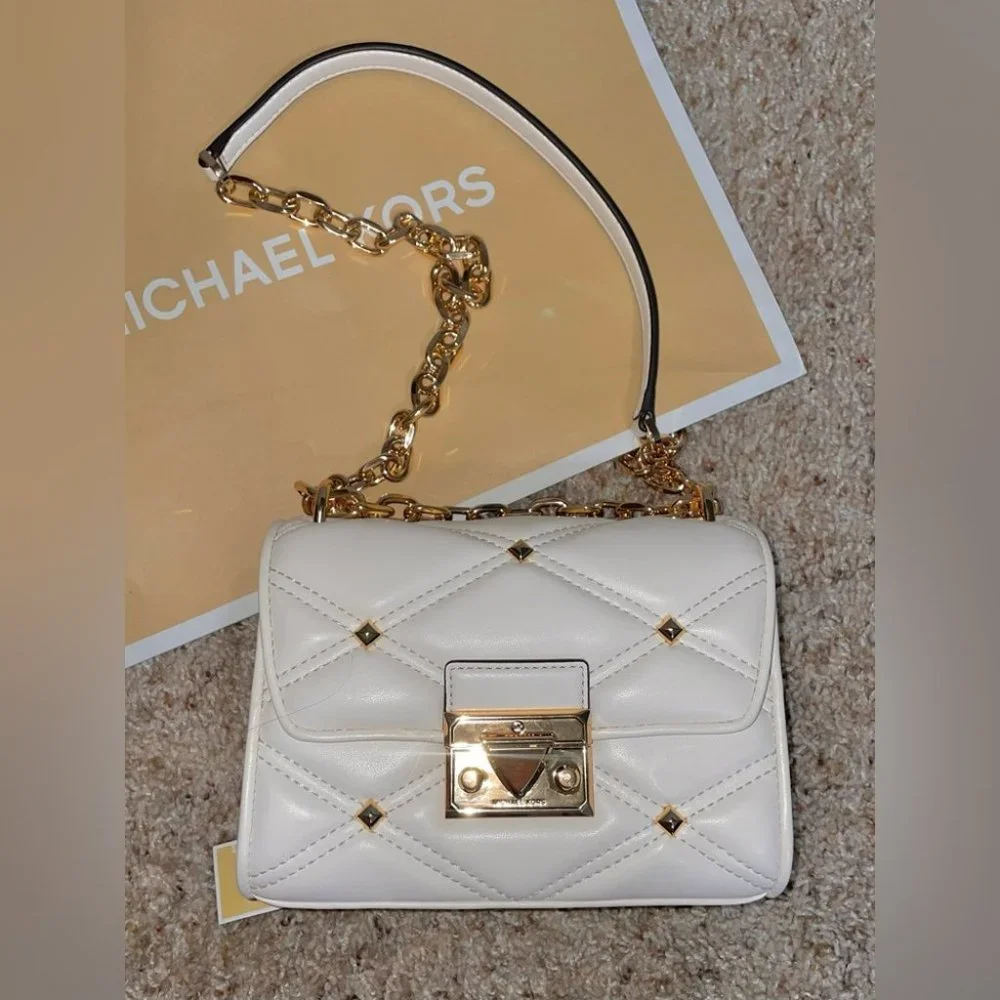 Gently used: Light Cream Small Flap Crossbody Bag by Michael Kors Serena - Vegan - Picture 1 of 8